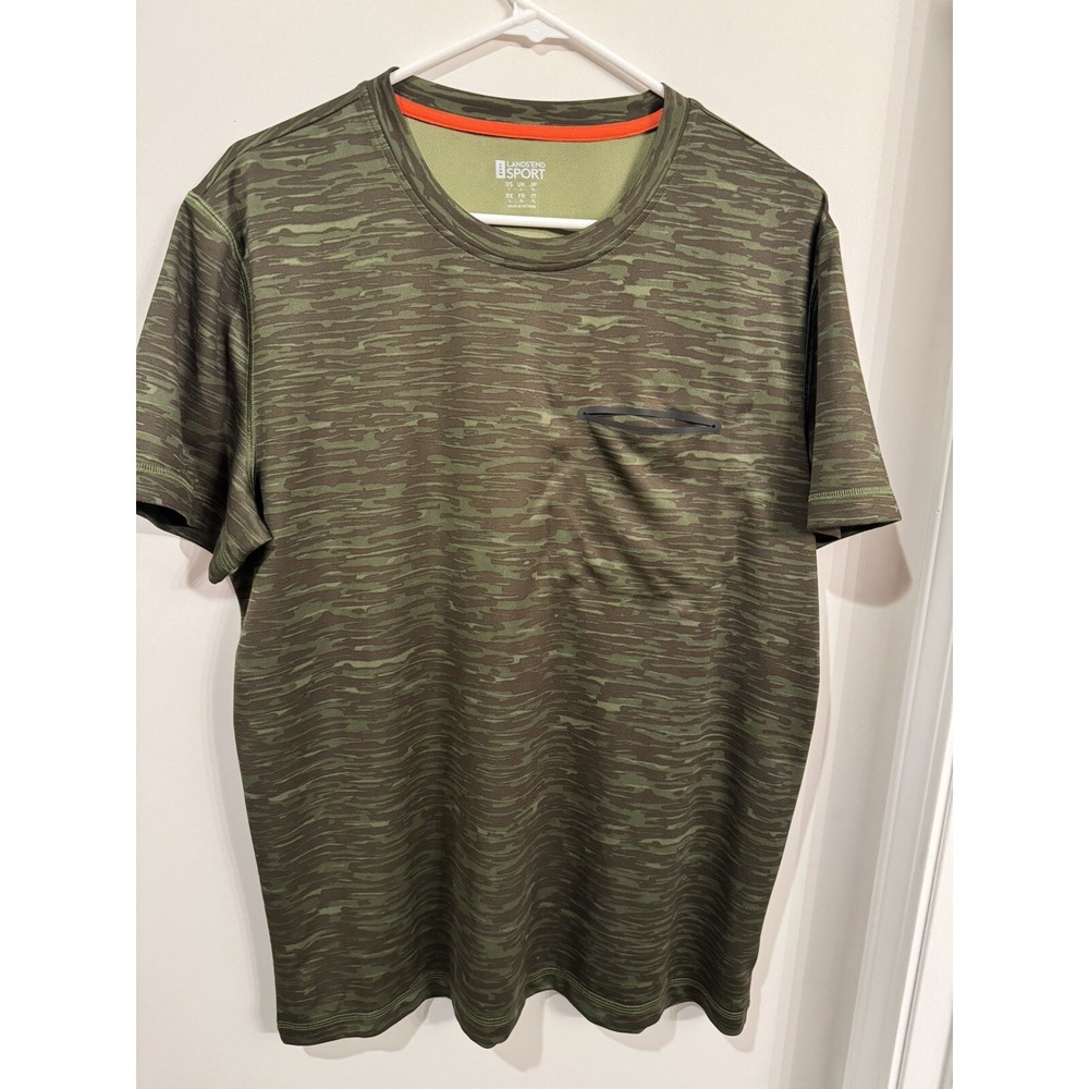 Men's Lands End Camo Athletic Short Sleeve T Shirt‎ Size L